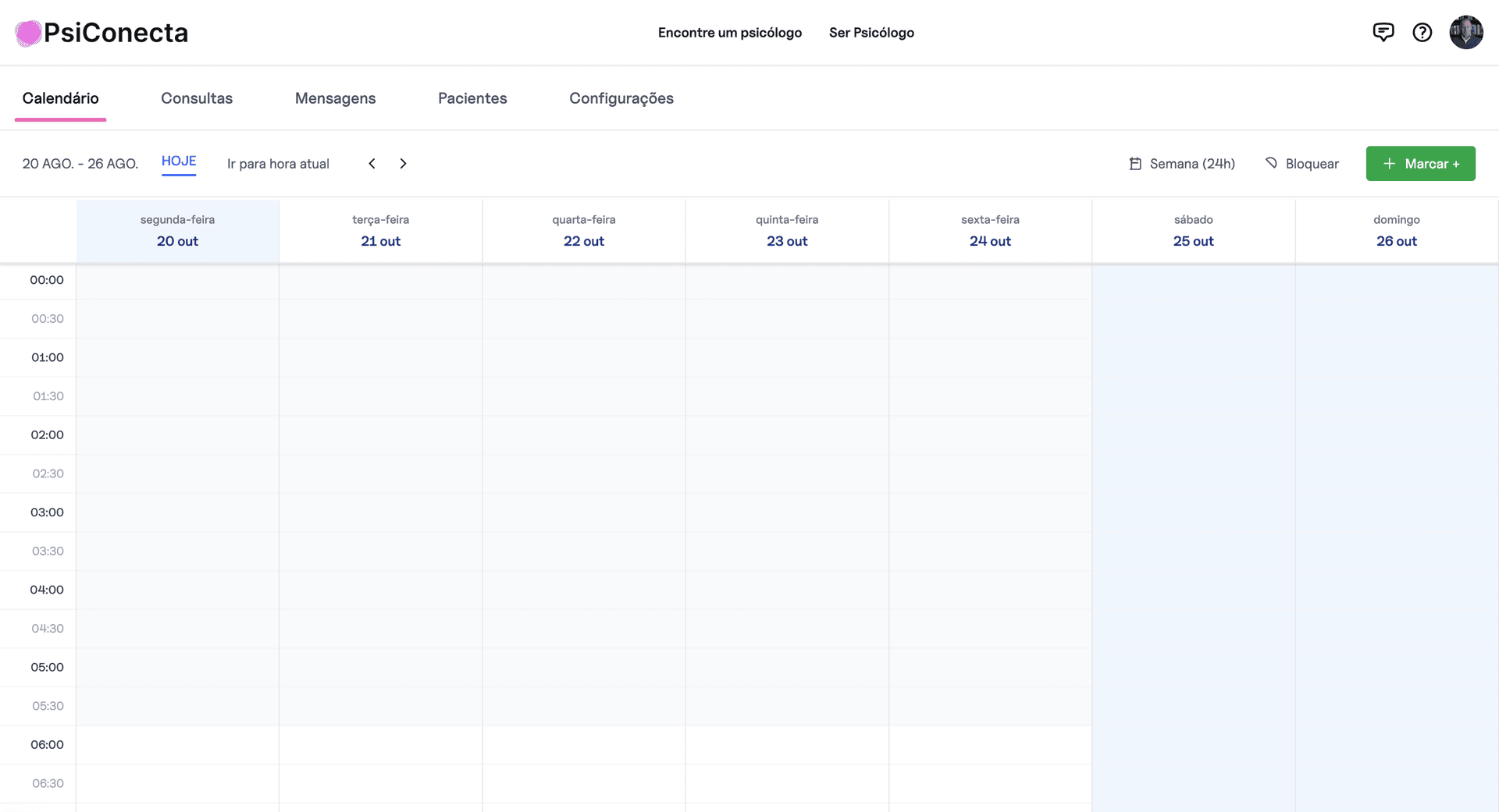 Pré-visualização da área de gestão clínica da Psiconecta