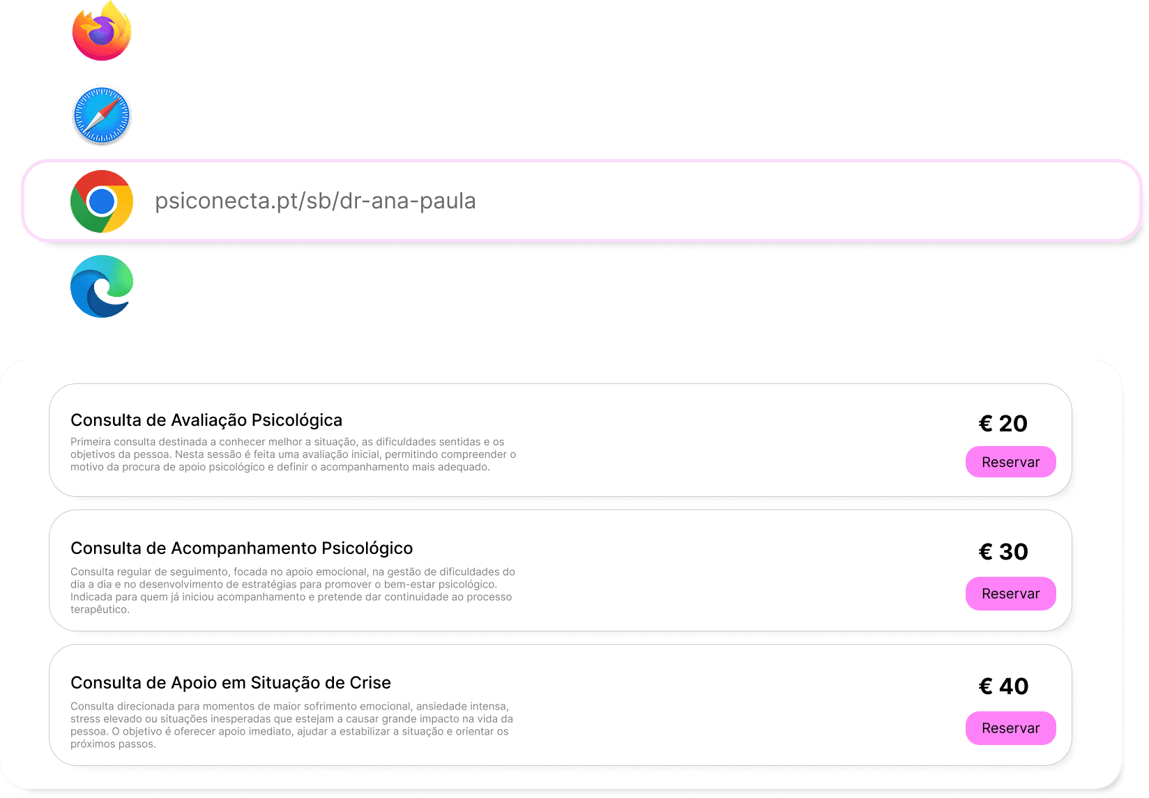 Interface de agendamento online para psicólogos
